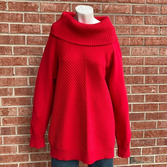 Calvin Klein Cowl Fancy Red Knit Pullover Sweater - Picture 4 of 7